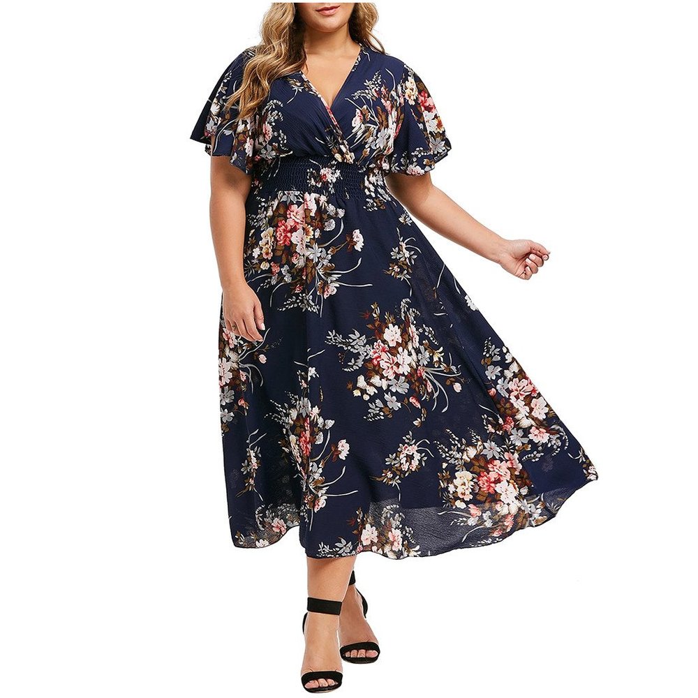 Women's Clothes- Casual Floral Dress